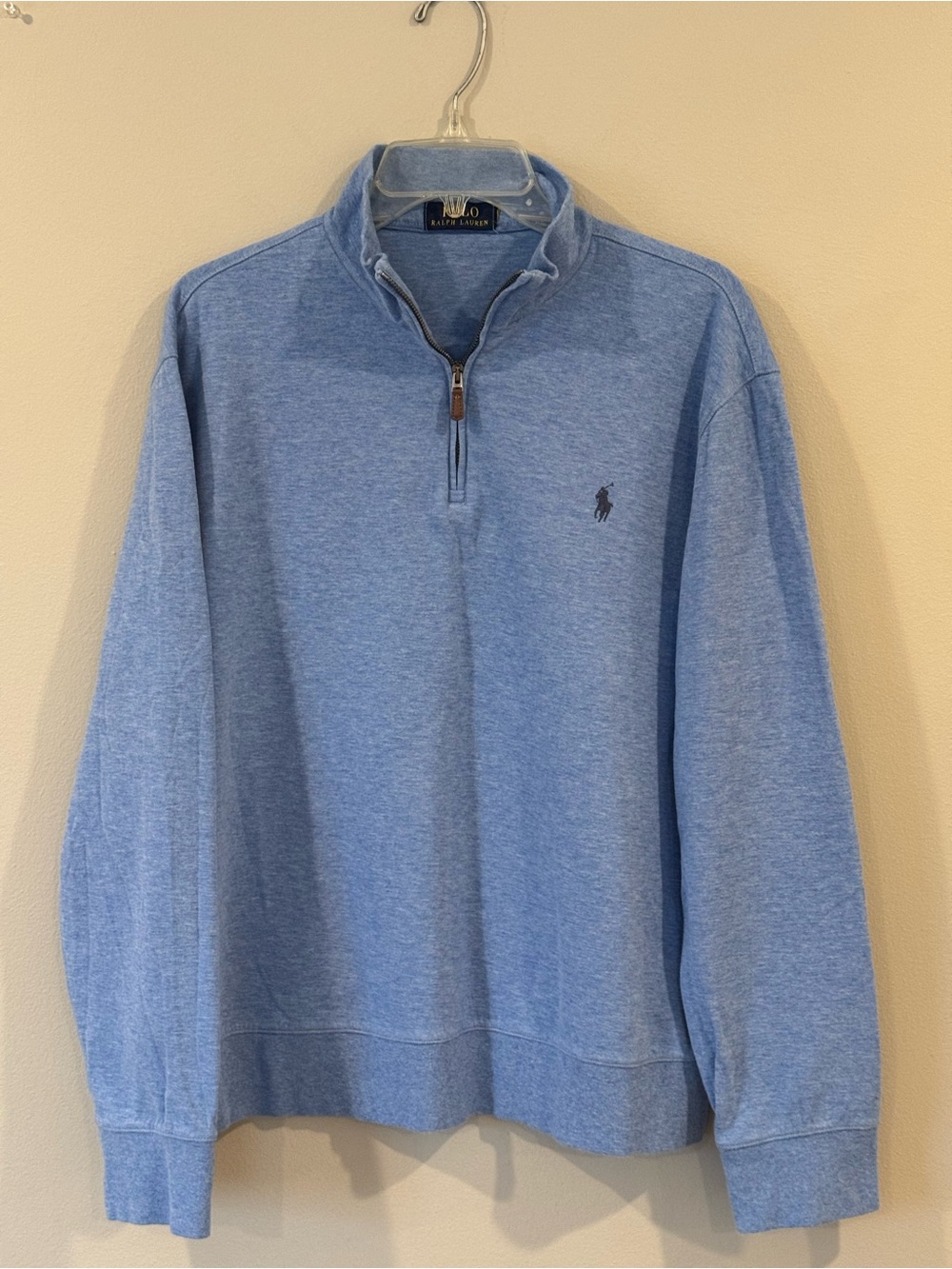 Polo Ralph Lauren Mens Quarter Zip Pullover Light Blue Pony Logo Size M Soft
